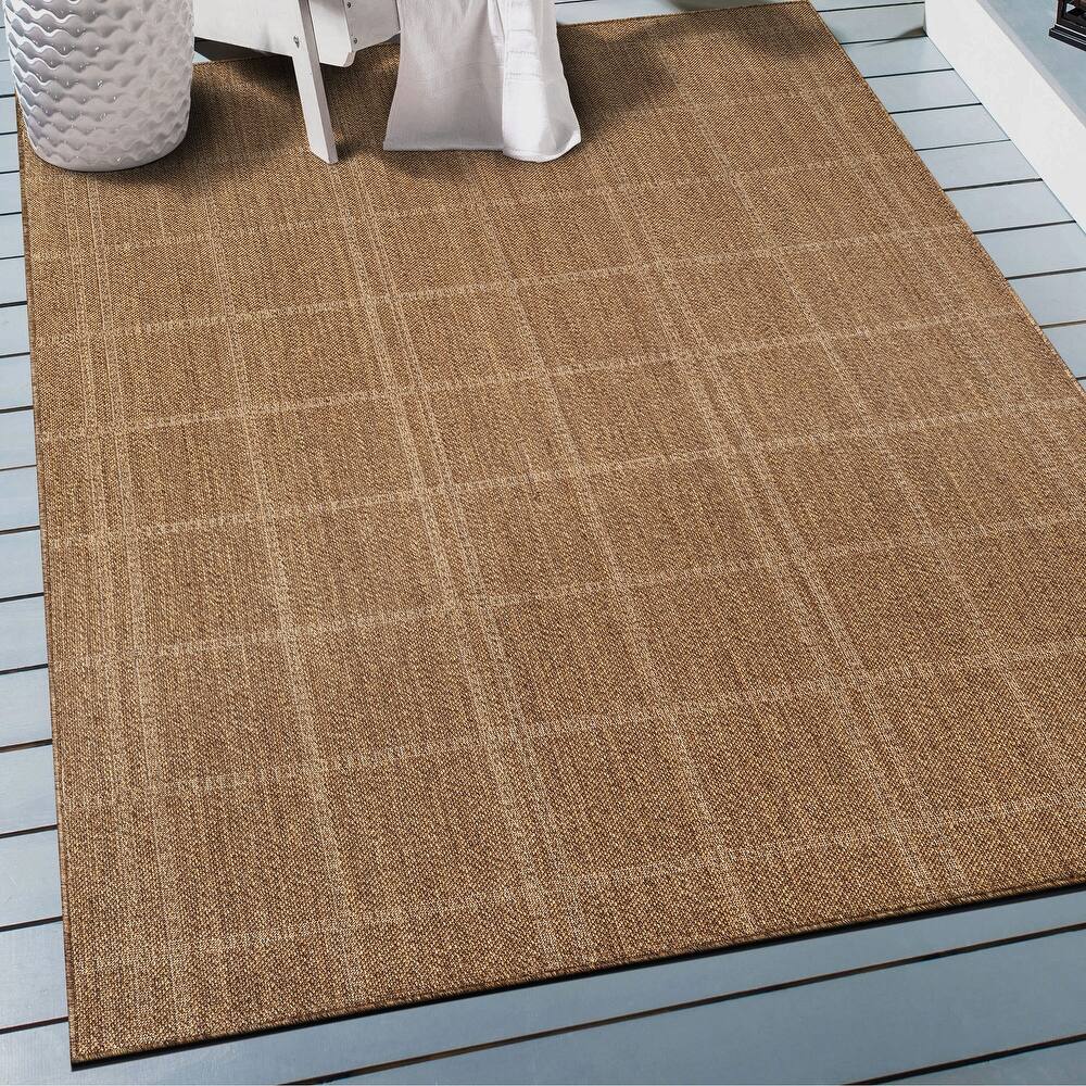 World Rug Gallery Plaid Indoor/Outdoor Flat Woven Area Rug