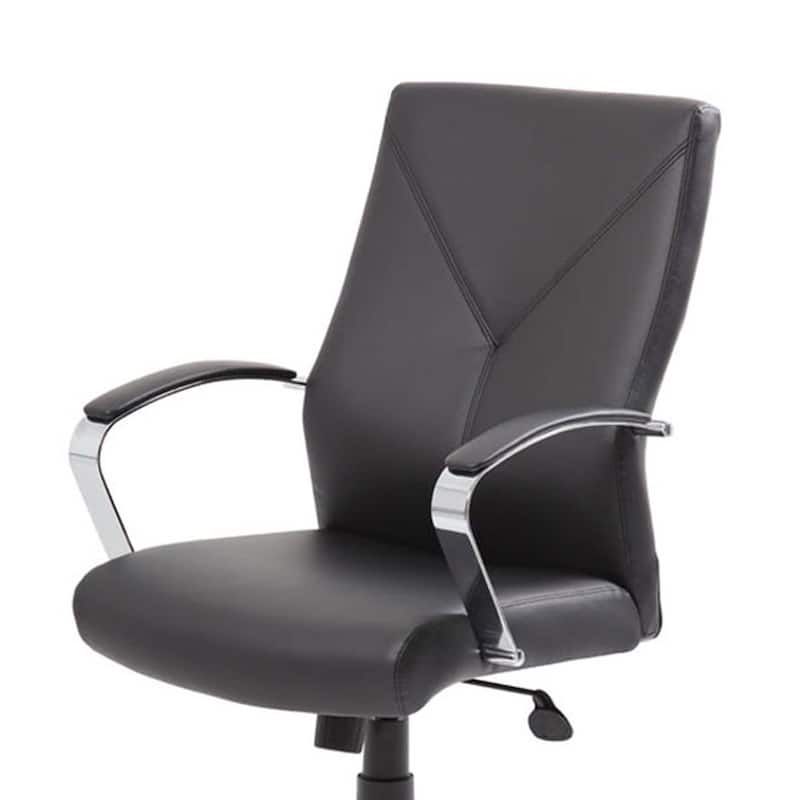 Roe Executive Swivel Chair, High Back Black Faux Leather, Chrome Metal
