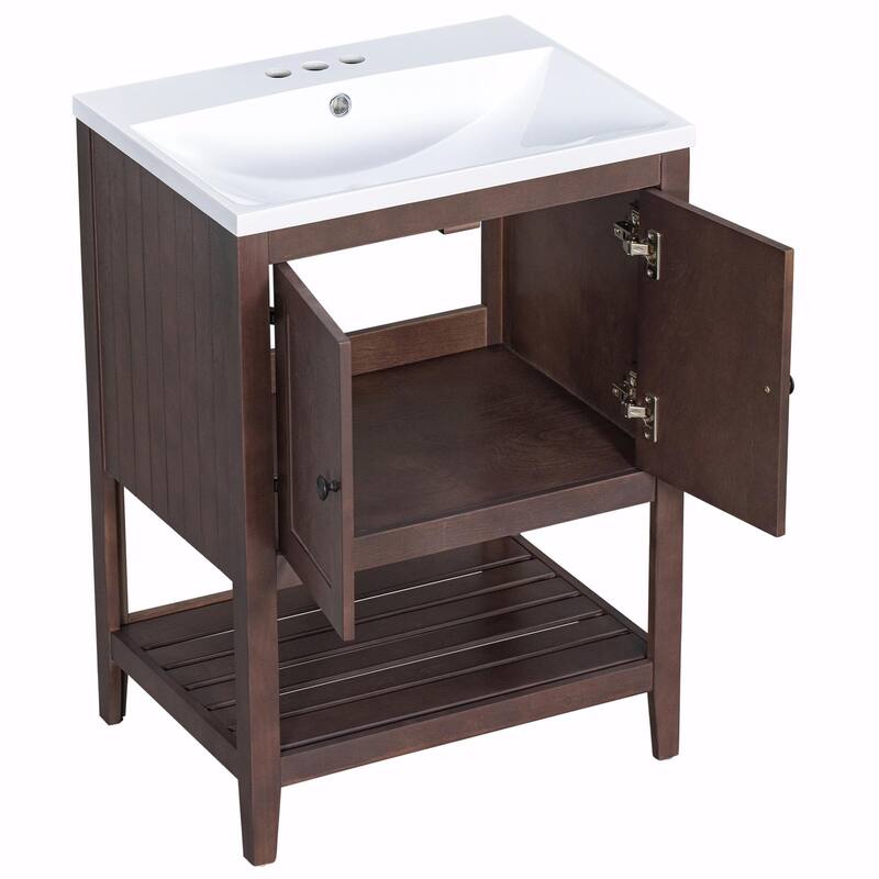 24" Bathroom Vanity with Ceramic Sink and Open Shelf