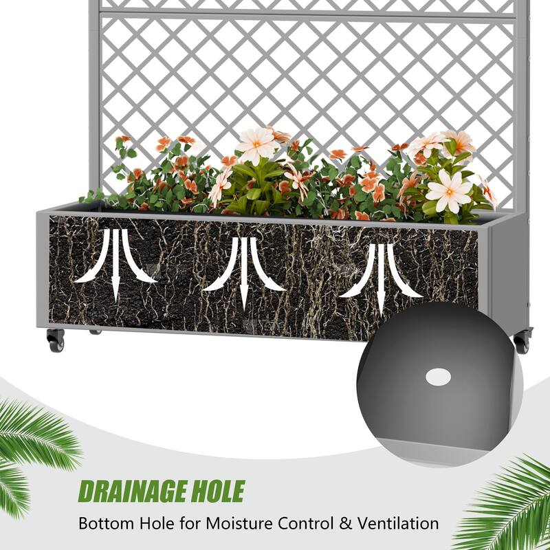 Raised Garden Bed Planter with Trellis Movable Planter Box with Lockable Wheels