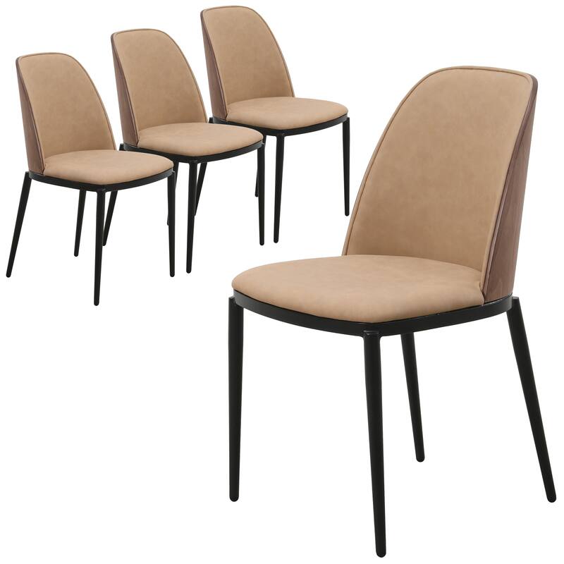Dining Chair with Upholstered Seat Side Chair with MDF Wood Frame in Steel Set of 4 - Walnut/Brown
