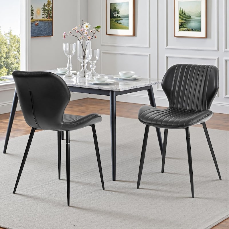 Mid Century Modern Upholstered PU-Dining Chairs with Metal Legs, Set of 2, Black - Dining Height - Black - Set of 2