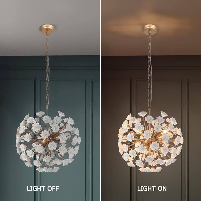 Modern Glam 6-Light Unique Globe Flower Chandelier Ambiance Ceramic Kitchen Island Pendant for Dining Room - D 18''