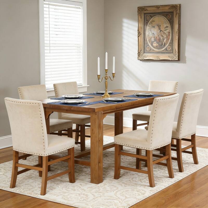 62.99" Farmhouse Solid Wood Dining Table, Seats 4-6, Rustic