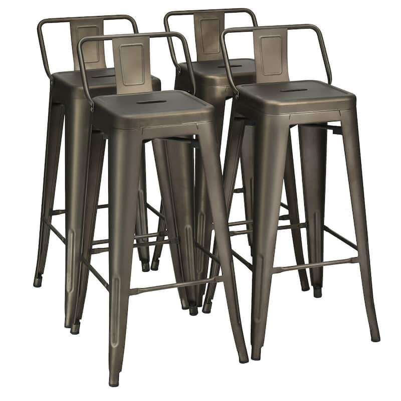 30" Set of 4 Metal Height Barstools with Low Back-Gun - 17" x 17" x 37" (L x W x H)