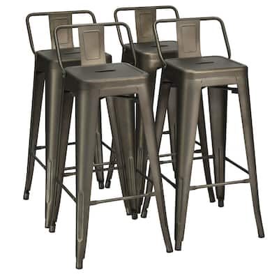 30" Set of 4 Metal Height Barstools with Low Back-Gun - 17" x 17" x 37" (L x W x H)