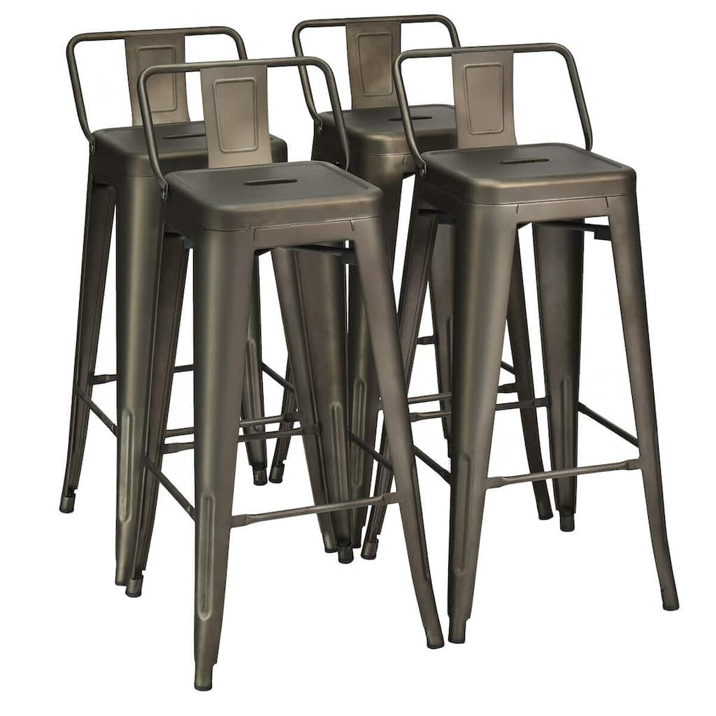 30" Set of 4 Metal Height Barstools with Low Back-Gun - 17" x 17" x 37" (L x W x H)