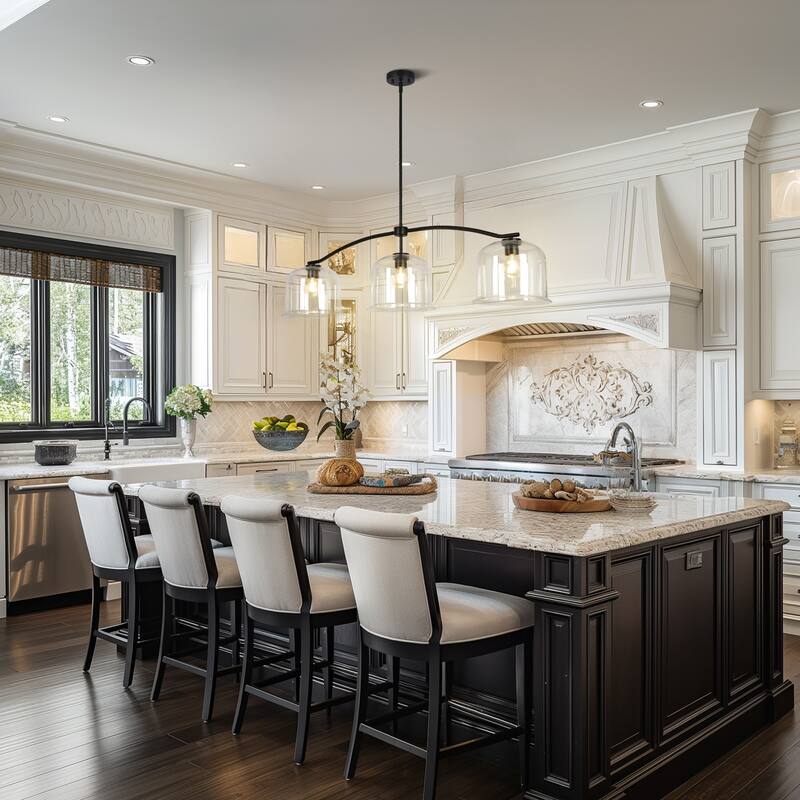 Modern Industrial Large 56"W Black 3-Light Linear Island Chandelier for Kitchen Island Dining Room - 55.9" W x 12" D x 14.2" H