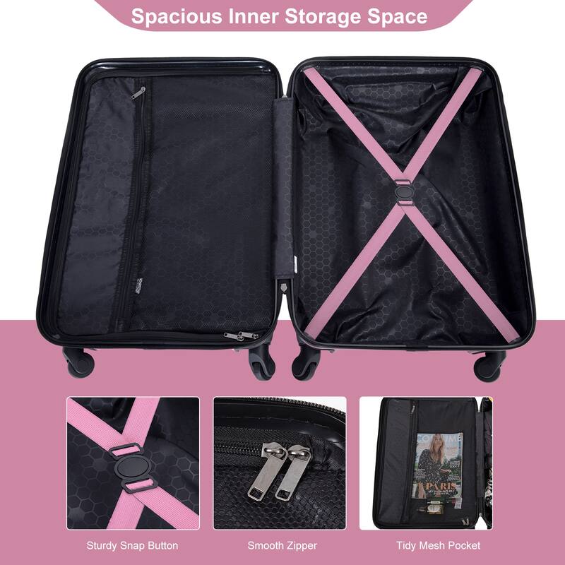 3 Piece ABS Hardside Luggage Sets Spinner Wheels Suitcase with Two Hooks and TSA Lock & Telescoping Handle