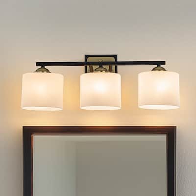 3-Light Modern Elegant Brass And Black Bathrooom Vanity Light with Round/Square Milk White Glass Shades