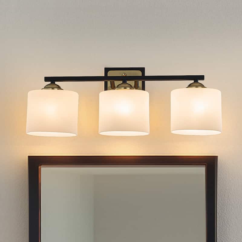 3-Light Modern Elegant Brass And Black Bathrooom Vanity Light with Round/Square Milk White Glass Shades