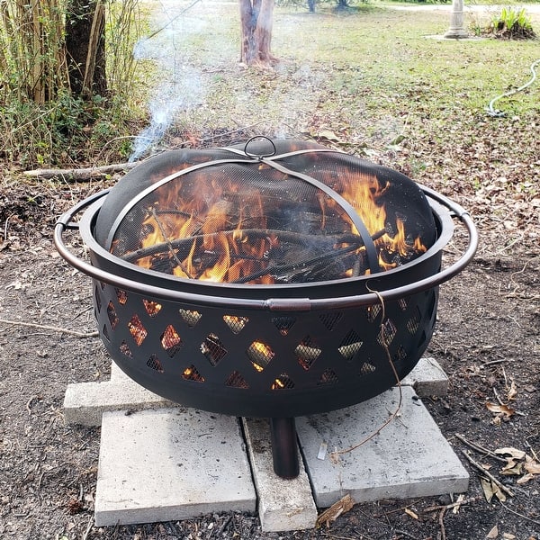 Shop Sunnydaze Round Large Bronze Crossweave Fire Pit With Spark