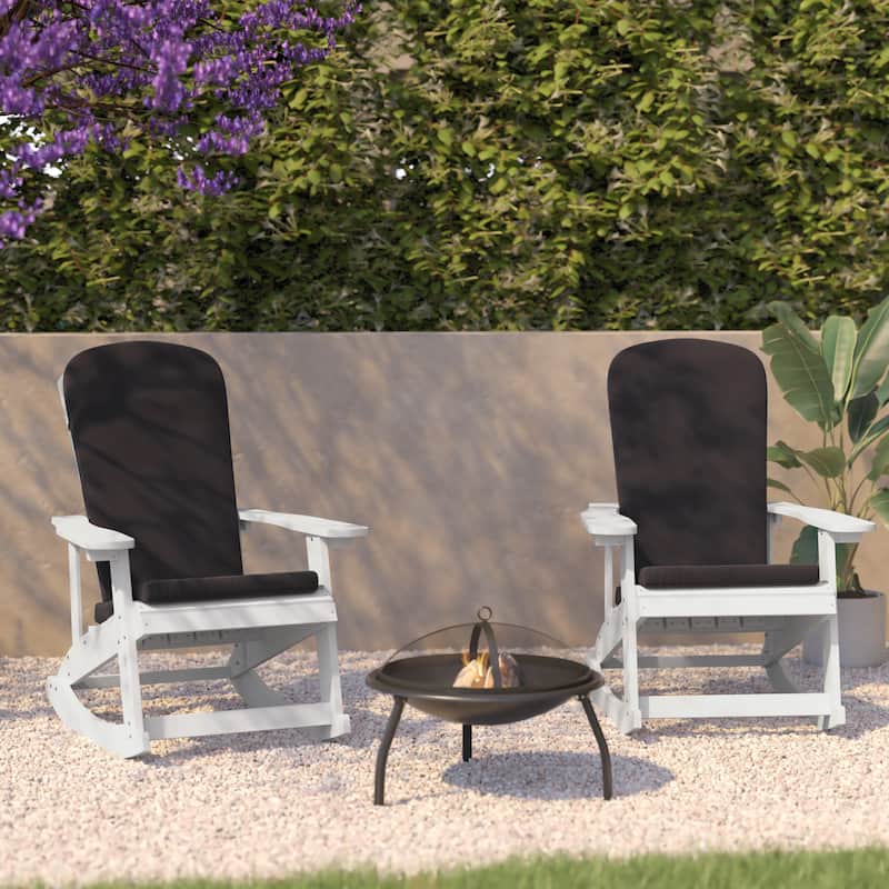 Indoor/Outdoor Rocking Adirondack Chairs with Cushions - Set of 2 - 29.5"W x 37.75"D x 39.5"H - White/Gray
