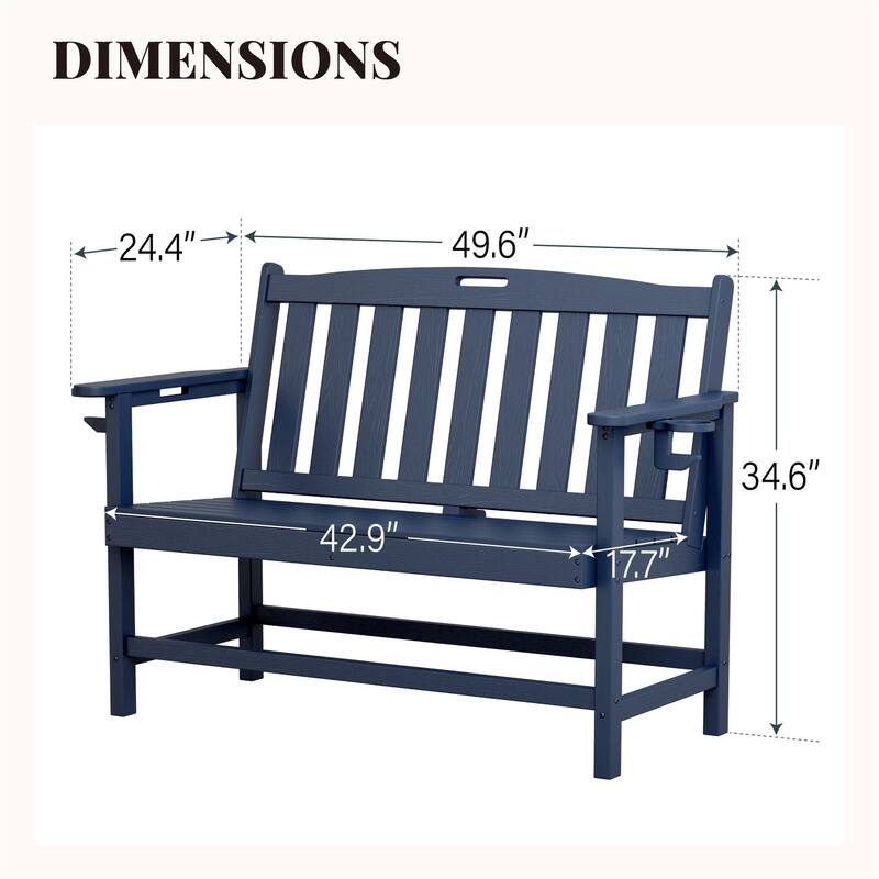 MAISON ARTS 50 Inch HDPE Outdoor Bench, All Weather 2 Seat Garden Bench with Reinforced Support Structure