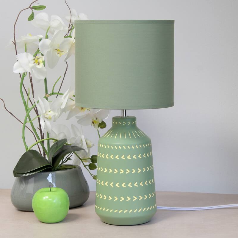Patterned Ceramic Table Lamp with Fabric Drum Shade Modern Boho Style Multiple Colors - 8.27” x 8.27” x 17.00”