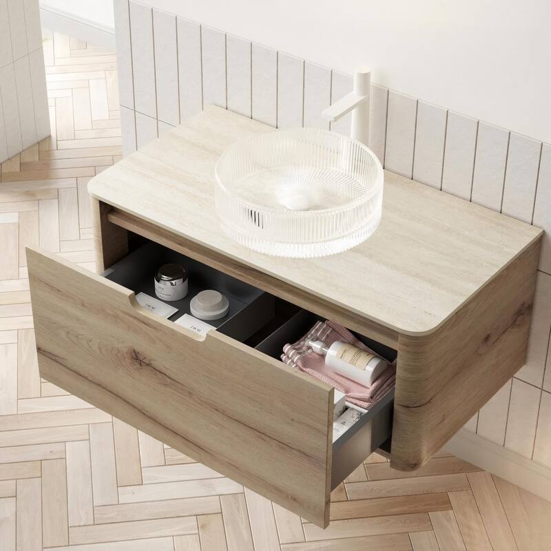 Wall-mounted Bathroom Vanity with Round Vessel Basin