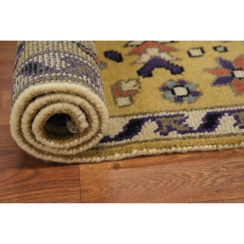 Hand-knotted Traditional Wool Yellow Geometric Area Rug Oriental Carpet - 8' 0'' X 2' 7''