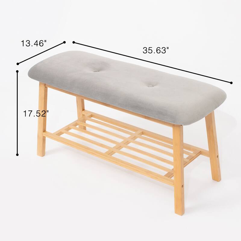 StorageWorks Tufted Bench, Entryway Bench with Shoe Storage Shelf - 36.22"x13.78"x17.72"