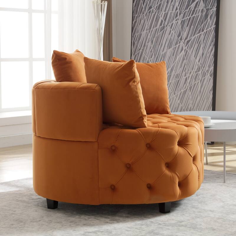 Roomfitters Velvet Accent Chair, Tufted Barrel Lounge Chair with Cushions, Modern Leisure Armchair for Living Room