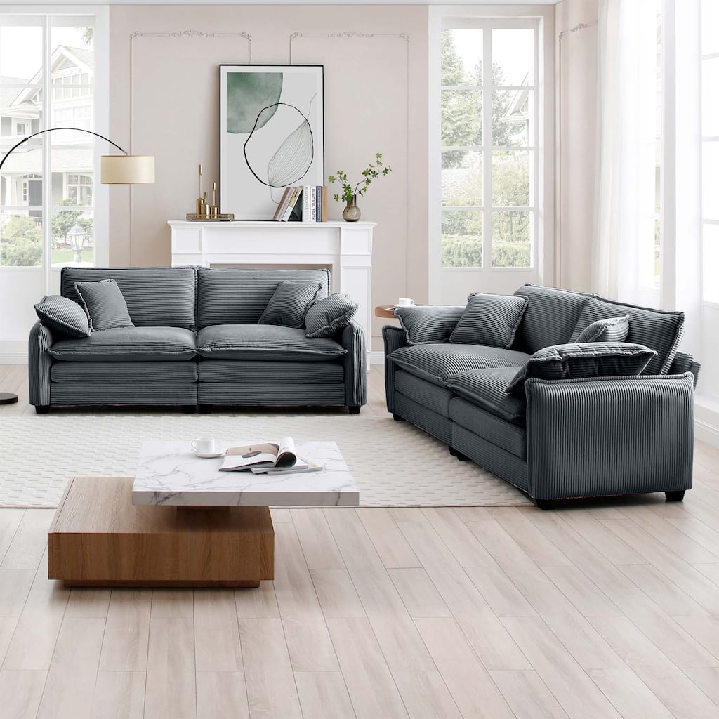 Corduroy Flexible Combinations Sofa Set with Pillows, (2+2Seat)