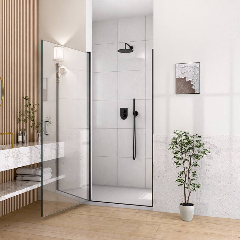 GDFStudio - Modern America Design Semi-Frameless Circular Pivot Shower Door with 1/4" SGCC Tempered Glass & Magnetic Soft-close