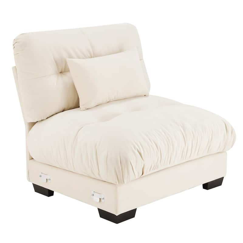 Velvet Upholstered Armless Sofa Chair with 1 Pillow