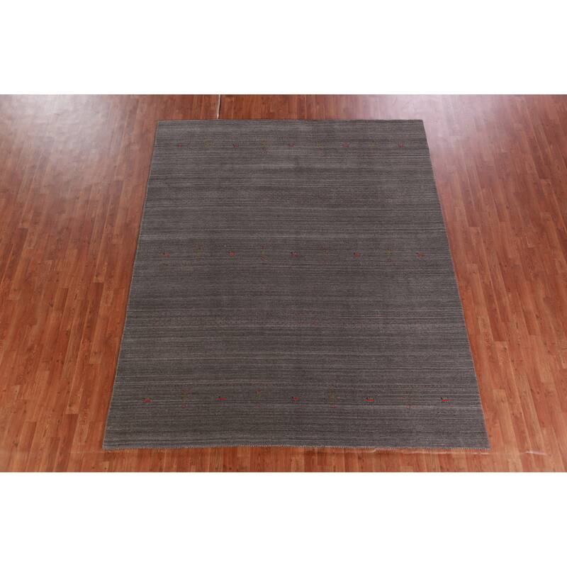 Hand Knotted Oriental 100% Wool Carpet Tribal Tribal Greys & Charcoal Gabbeh Area Rug - 9' 8'' X 7' 11''