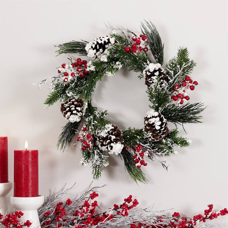 Snow Mixed Pine Berry Small Artificial Christmas Wreath - 20” - Unlit