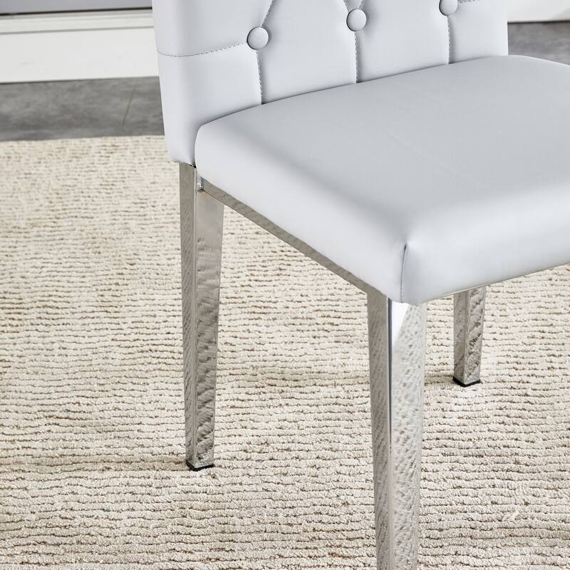 Modern Set of 4 Armless Dining Chairs with Grid Quilted Studded Backrest Metal Legs, for Dining Room Living Room and Bedroom