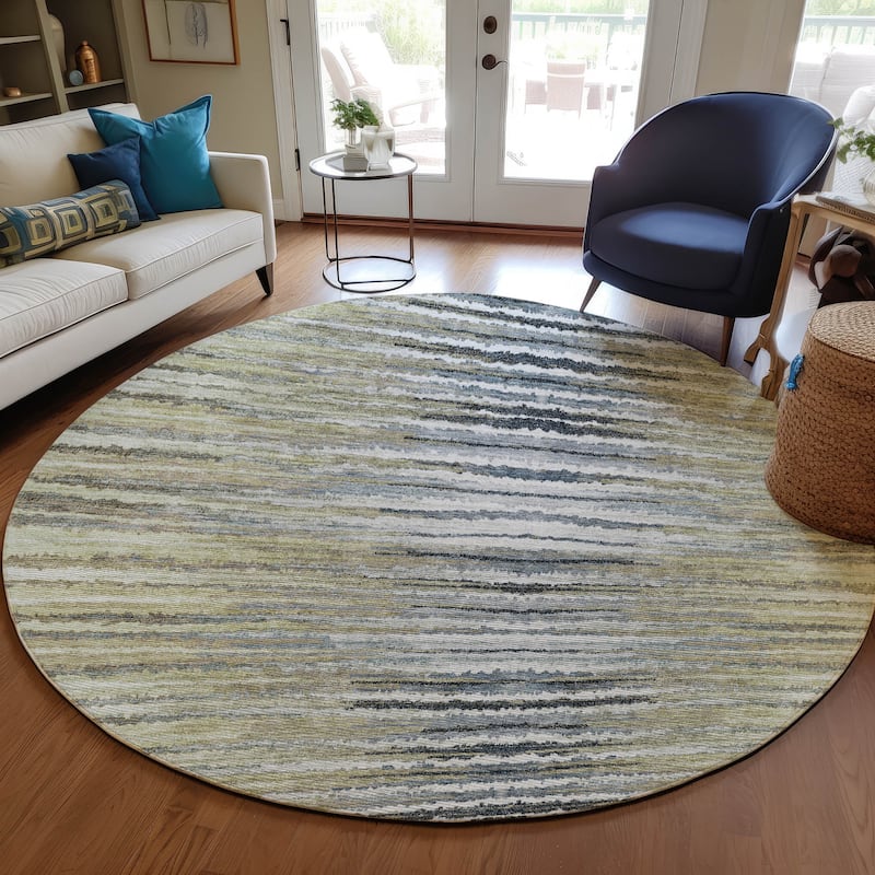 Machine Washable Indoor/ Outdoor Chantille Jagged Stripes Rug - Beige - 8' x 8'