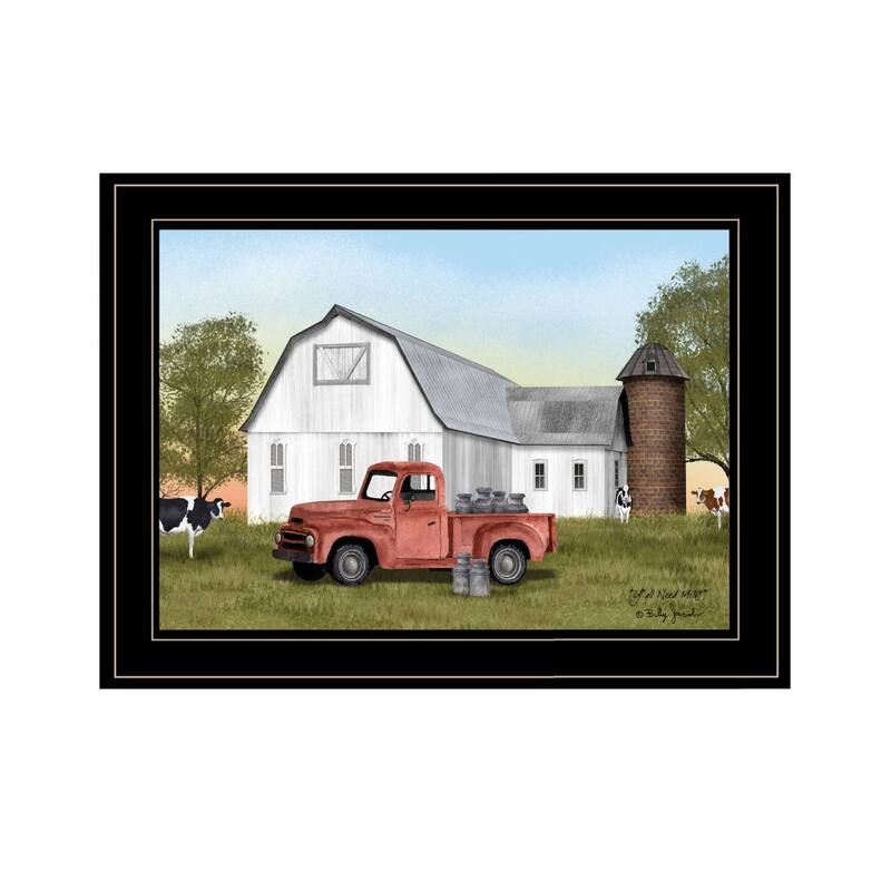 TrendyDecor4U Farmhouse "Y'All Need Milk?" Framed Print Wall Art by Billy Jacobs - Summer Color - 15 x 19 - Black