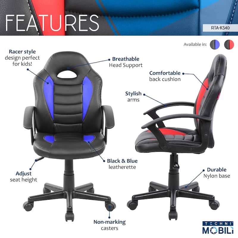 Kid's Gaming and Student Racer Chair with Wheels, Red