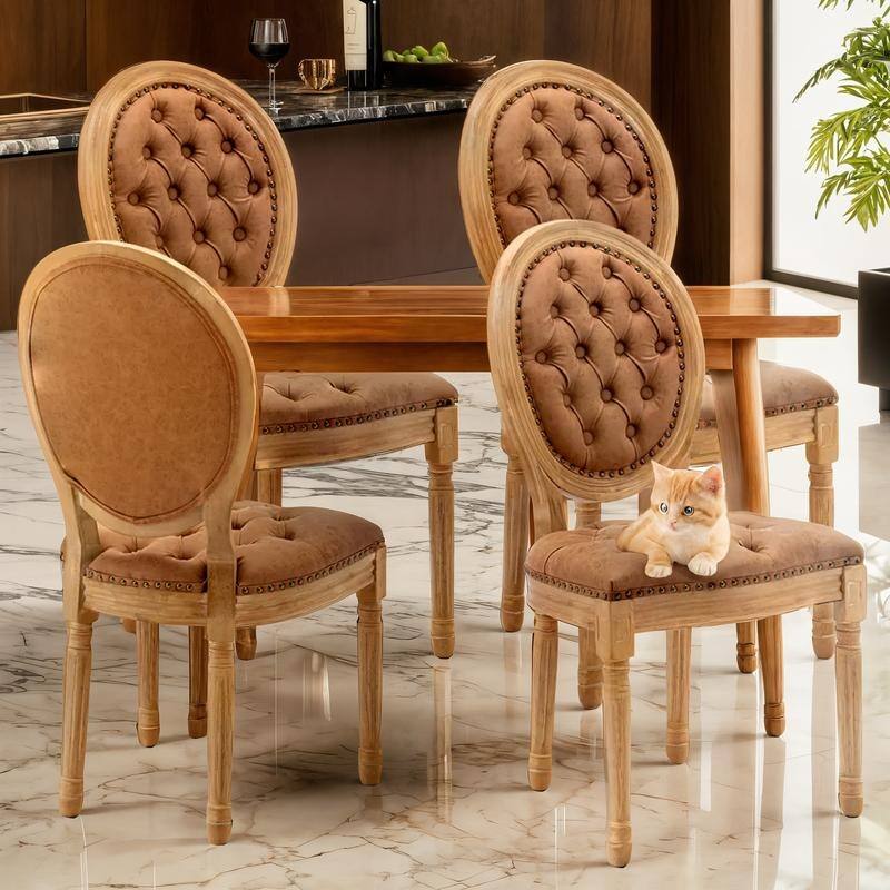 French Style Solid Wood Dining Chair with Nailhead Set of 4 - Orange