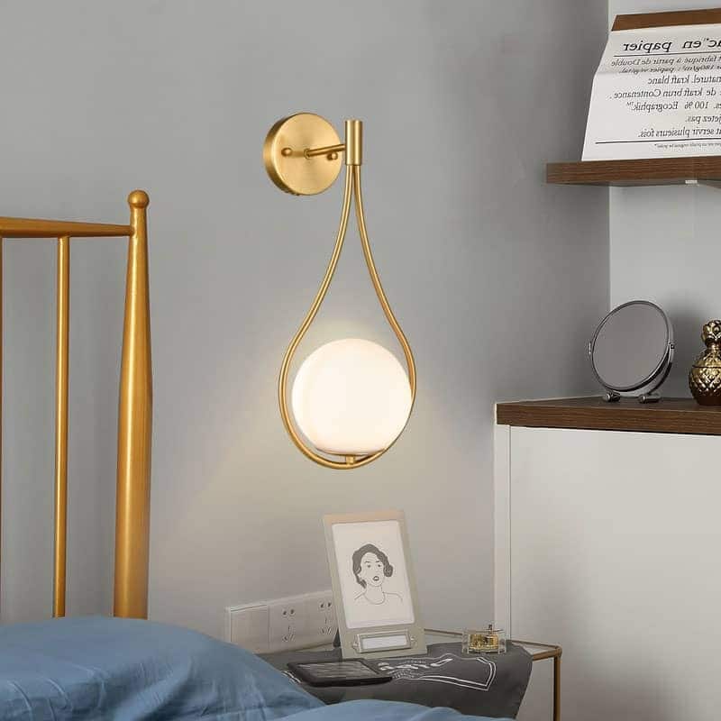 Porches Modern Wall Sconce with Opal Globe Glass Shade 2-Pack