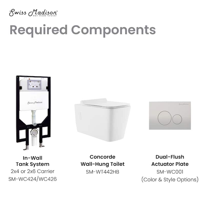 Bastille Wall Hung Toilet Bowl, Black Hardware - 22.5" x 14" 14"