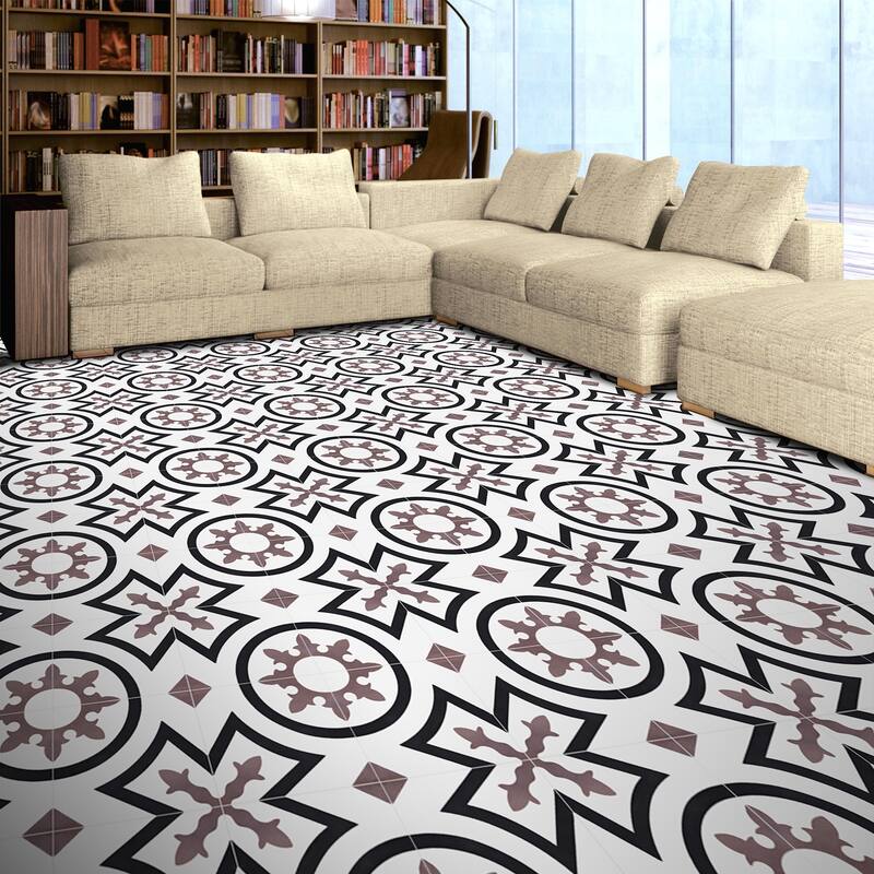 Ozod Handmade Cement Tile, 8x8, Black-Purple