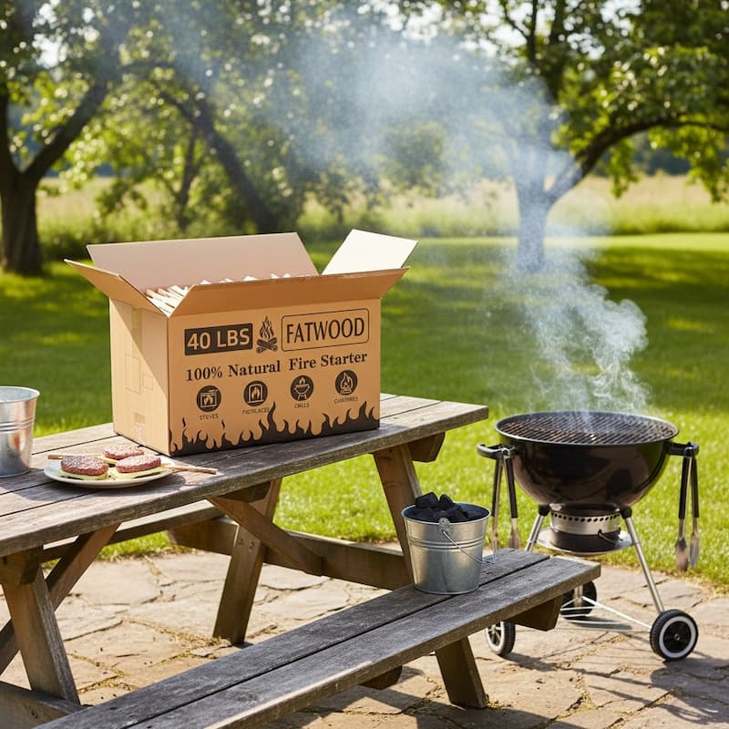 Anmytek Natural Fatwood Fire Starters 40 lb Bulk Box, Resin-Rich Pine Kindling for Fireplace Wood Stove Campfire Grill