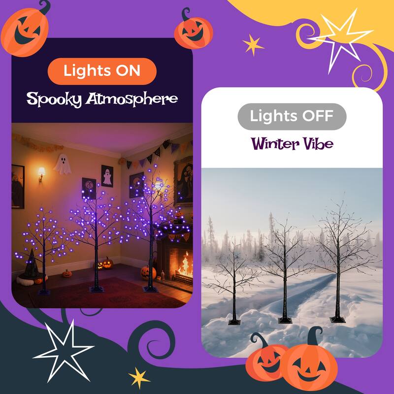 4FT & 5FT & 6FT Birch Christmas Tree Set, LED Lighted, Pack of 3