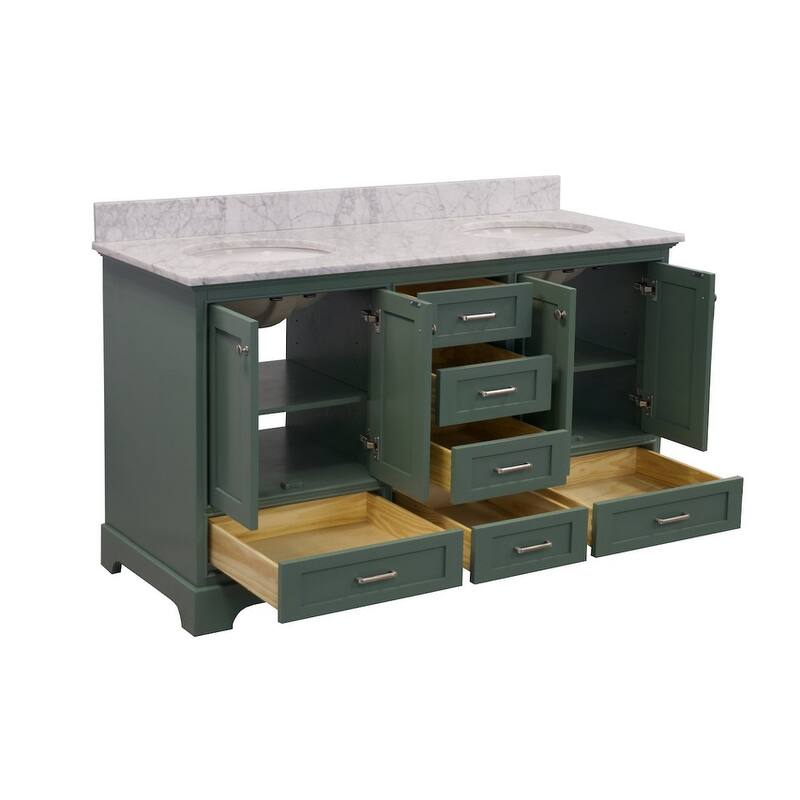 KitchenBathCollection Harper 60" Double Bathroom Vanity with Carrara Marble Top