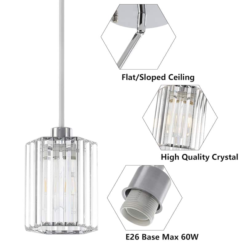 1-Light Crystal Pendant Lighting Fixtures for Sloped Ceiling