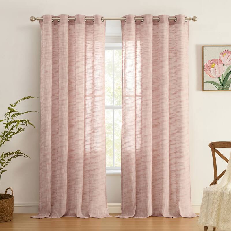 HLC.me Madison Faux Linen Textured Sheer Privacy Sun Light Filtering Window Grommet Thick Curtains Panels, Set of 2 - 54 W x 84 L per panel - Set of 2 - Blush Pink