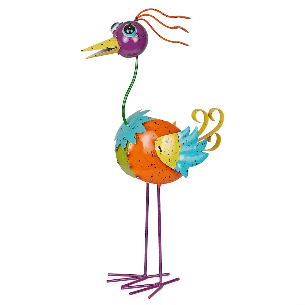 Quirky Metal Rainbow Bird Decor