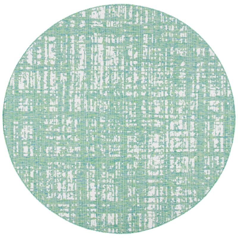 SAFAVIEH Courtyard Rufine Crosshatch Indoor/ Outdoor Waterproof Rug - 6'7" Round - Green Blue/Ivory