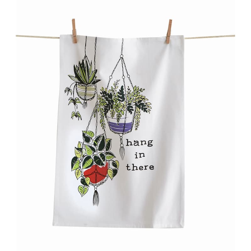 Hang In There Dishtowel White Cotton 26" X 18" Cleaning Kitchen Towel Machine Washable