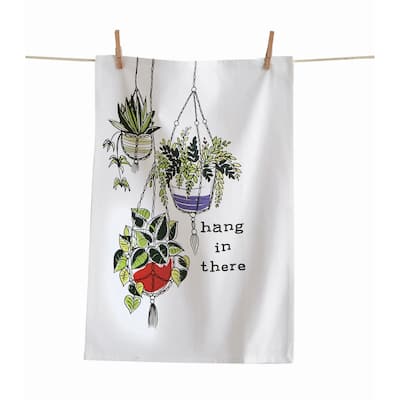 Hang In There Dishtowel White Cotton 26" X 18" Cleaning Kitchen Towel Machine Washable