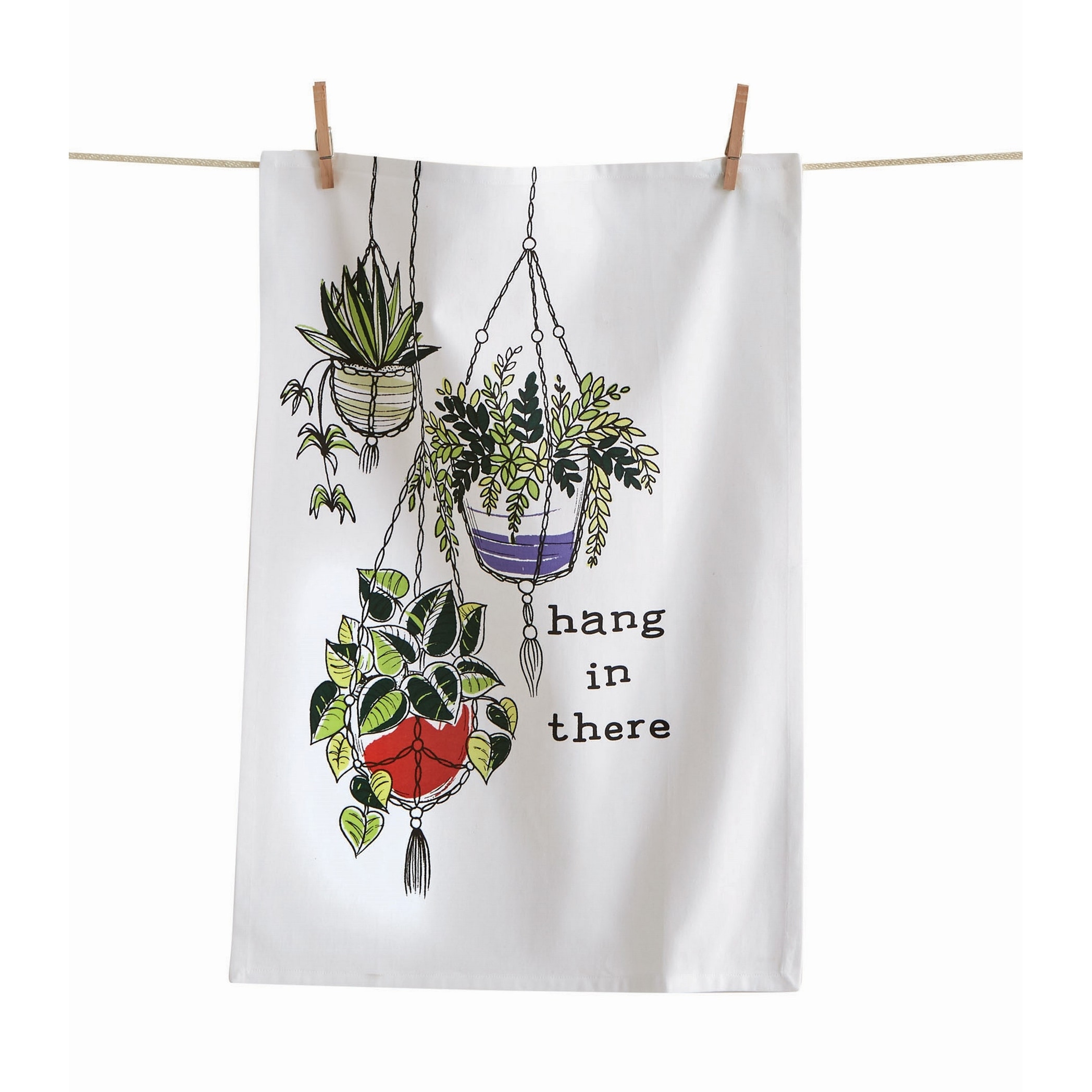Hang In There Dishtowel White Cotton 26" X 18" Cleaning Kitchen Towel Machine Washable