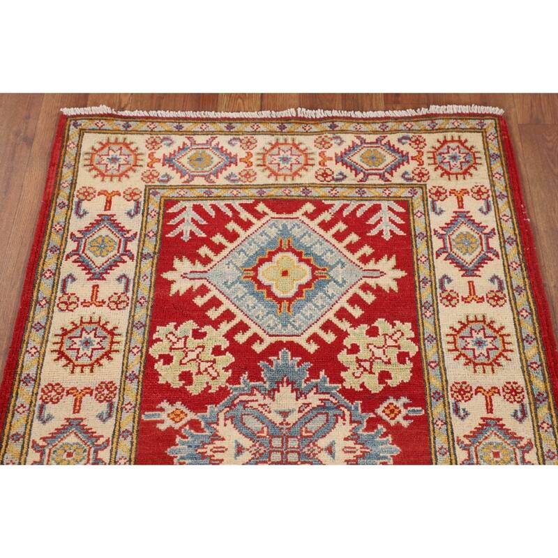 Traditional Kazak Accent Rug Hand-Knotted Geometric Wool Carpet - 2'10" x 4'2"