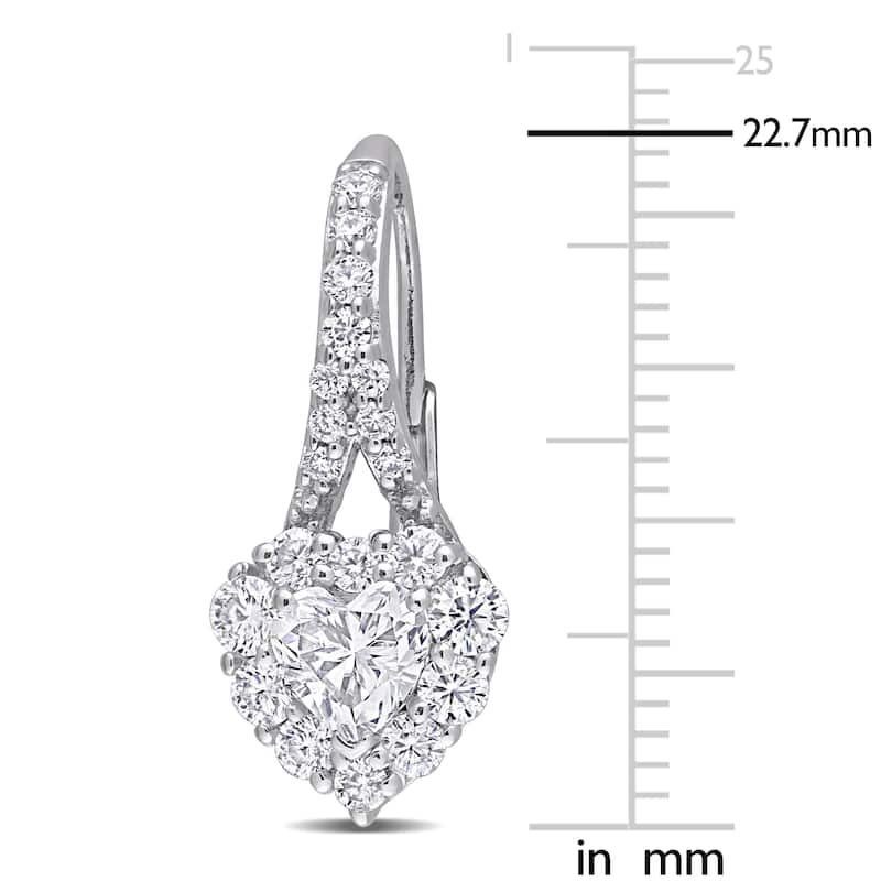 Miadora 2ct DEW Heart-cut Moissanite Halo Drop Leverback Earrings in Sterling Silver