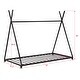 preview thumbnail 4 of 9, Metal Twin Size Simple House Platform Kids Bed Frame with Triangle Structure and X-Shaped Safety Railings for Bedroom, Black