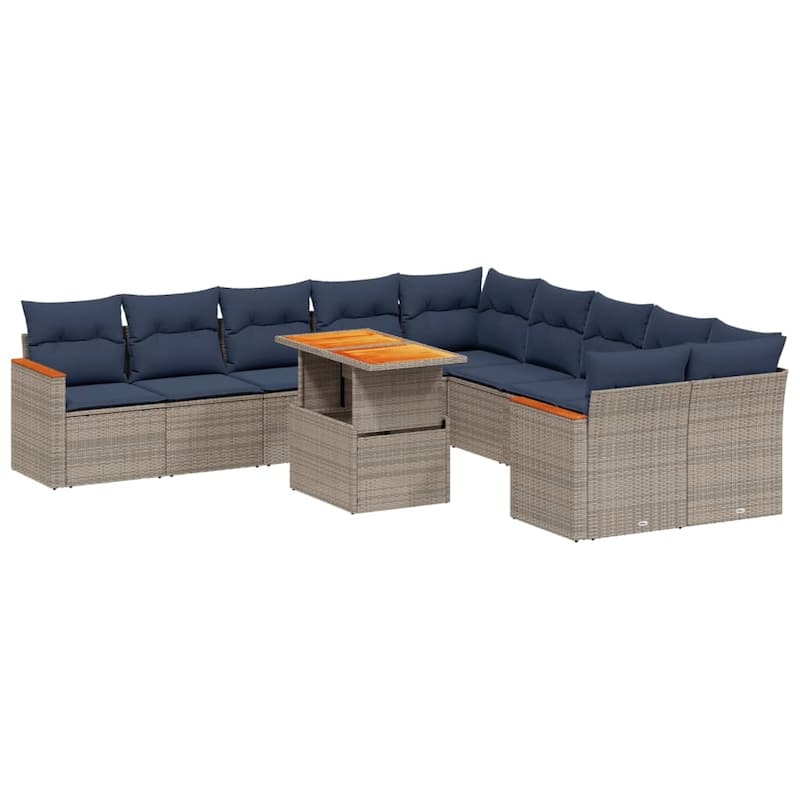 vidaXL Patio Sofa Set with Cushions Outdoor Furniture 11 Piece Poly Rattan - 24.4 x 24.4 x 27.2